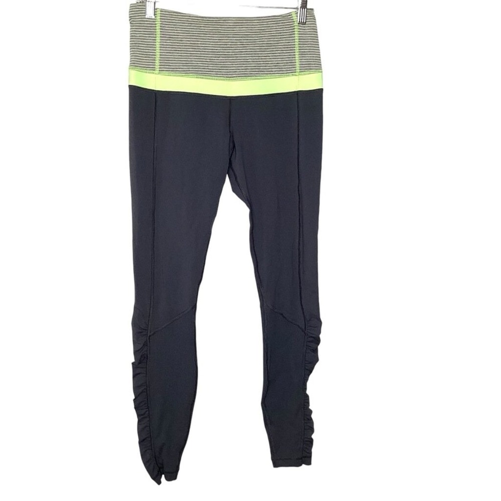 Lululemon Swift Speed 7/8 Leggings Sz 8 Black Green Zippered Pocket Dance EUC - Picture 2 of 6